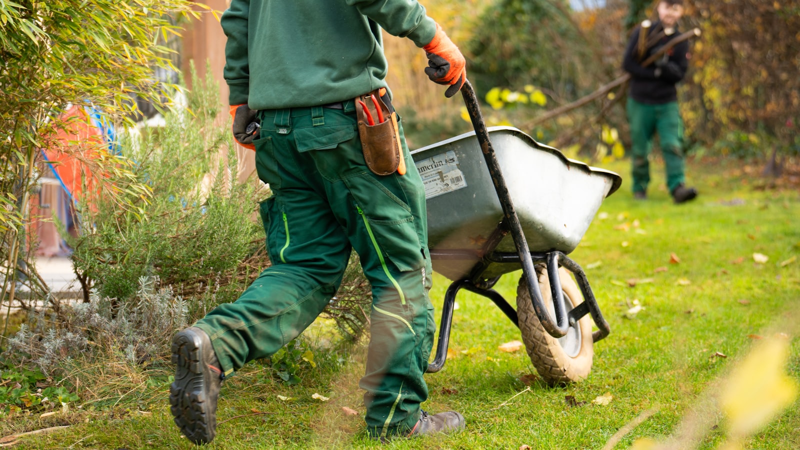 Hovenier aan het werk in een groene tuin in Bergen